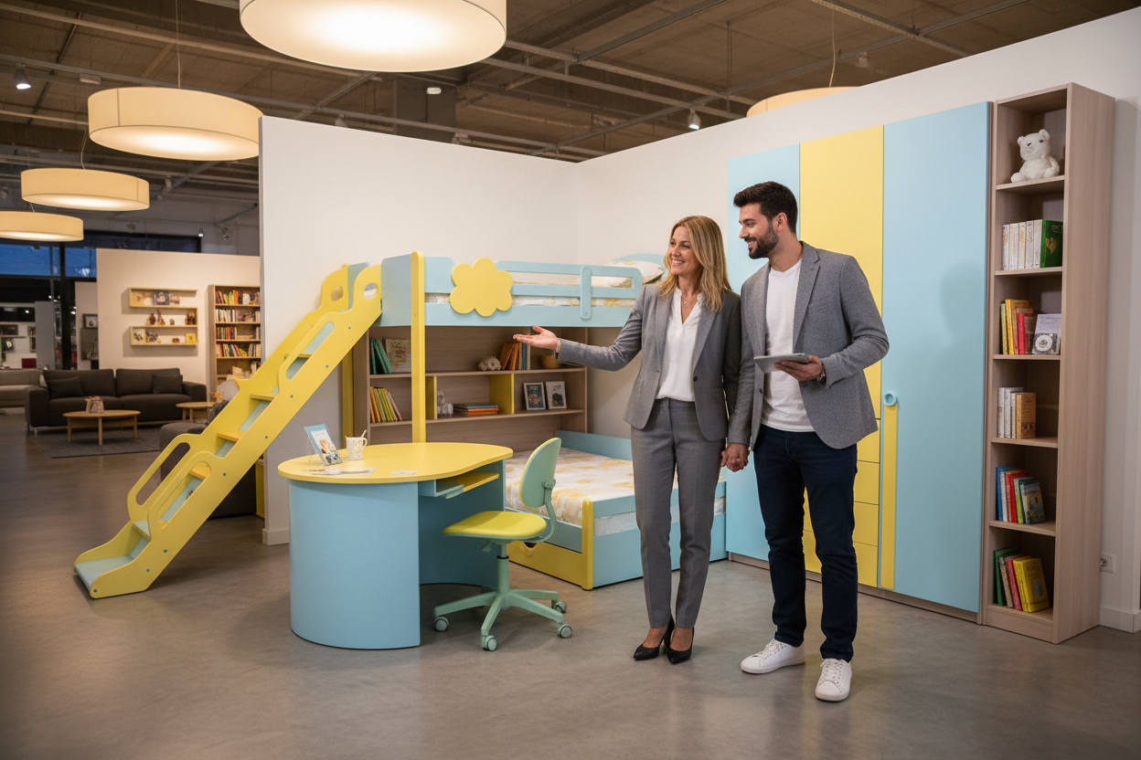 venditore che vende una cameretta a un cliente
